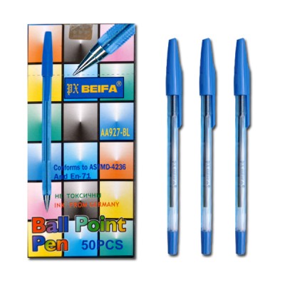 Ручка BEIFA шариковая синяя  927прозрач корп.метал.након.0,7мм (50шт/уп)